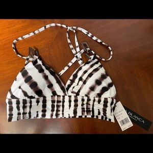 La Blanca Twisted Bamboo Strappy Back Midkini Top - size 8. NWT